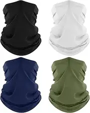 [ROXUN] 4 Pack Neck Gaiter, Cooling Breathable Face Mask UV Protection Scarf Hiking Bandana for Men Women Black+White+Navy+Army Green, Black+white+navy+army Green