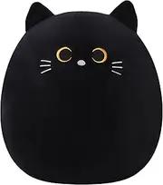 SQEQE Cat Plush Pillow Kawaii Cat Stuffed Animal Fluffy Cartoon Cat Plushies Cat Plushie Doll Toys Soft Cat Shape Design Stuffed Animals Gifts for Kids(Black, 8 inch)