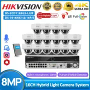 Hikvision 16CH 8MP AcuSense 4K Hybrid Light ColorVu+IR Dome Camera System Audio