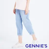 在飛比找PChome24h購物優惠-Gennies奇妮 高棉抓破直筒孕婦牛仔褲(淺藍T4H11)