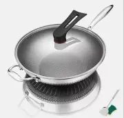 32cm Stainless Steel Frying Non-Stick Stir Fry Cooking Kitchen Wok Pan Double
