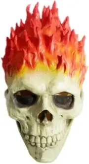 Halloween Ghost Rider Mask Skull Face Horror Fire Hair Costume Skeleton Latex