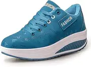 [WYSFLY] Damen Wedge Sneakers Kunstleder Platform Schuhe Pelzgefütterte Fitnessschuhe Winter Warme Wanderschuhe Rocker Sole Freizeitschuhe