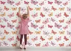 3D Pink Butterfly Pattern Self-adhesive Removeable Wallpaper Wall Mural