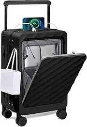 [Somago] Traveling Luggage Wide Handle Carry On Suitcase 20 Inch 22x14x9 Aluminum Framed PC Hardside Business Travel Baggage with 4 Wheels USB Charging Port Updated Version, Classic Black, 20"