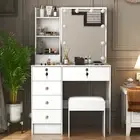 White Vanity Table Set LED Mirror Makeup Desk with Storage Drawers Stool Bedroom