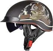 Vintage Motorcycle Helmet Motorcycle Half Helmet ECE Approved Scooter Helmet for Adult Men Women Half Face Helmet for Moped Cruiser with UV Visor F,L=57-58CM
