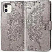Butterfly Wallet Case, for iPhone 11 Pro Max flip Case CaseHQ Pu Leather Heavy Duty Kickstand Closure Magnetic with Lanyard Cover for Women for Men for Apple 11 Pro Max Case 6.5 inch - Grey