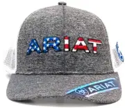 Ariat Mens Hat Baseball Cap Mesh Snap Embroidery USA Flag Logo Grey