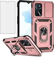 [Asuwish] Mobile Phone Case for Oppo A16/A16s/A54s Case with Glass Film Tempered Glass Screen Protector Camera Protection Slider and Magnetic Ring Stand A 16 16s 54s CPH2269 CPH2271 CPH2273 Slim Phone