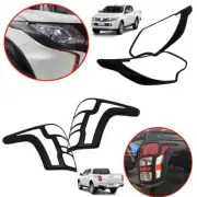 Cover Head Tail Lights Lamp Black Set Fit Mitsubishi Triton L200 MQ 15-18