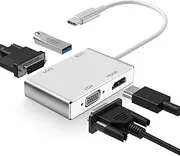 Weton USB C to HDMI DVI VGA Adapter, 4 in 1 USB-C hub to 4K HDMI, VGA, DVI Video Adapter, Male to Female Multi-Display Video Converter Monitors Connector for Mac Pro, MacBook Air, iPad Pro, XPS, etc