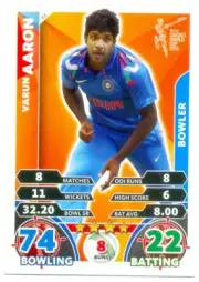 2015 Topps ICC Cricket Attax Card # 56 Varun Aaron - India