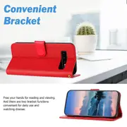 Galaxy S10 Plus Case Litchi Grain PU Leather Folio Cover Magnetic Closure Flip Wallet Card Slots Stand Case With Hand Strap, Brown - Red