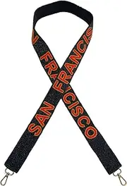 Lashicorn San Francisco Black Beaded Purse Strap Red Letters 49” Length Pro Football Stadium Approved Clear Bag Gold Hardware Sports Division West, Black, Red