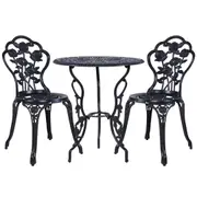 Outdoor Cast Aluminum Table and Chair Patio - Set of 3 Black