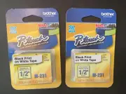 2 Packs - Brother P-Touch M-Tape 1/2 inch - BLACK on WHITE -- M-231 New E