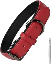 Lmlpt Dog Collar Basic Leather Dog Collars for Medium Large Dogs Adjustable Soft Padded Leather Dog Collar Heavy Duty Waterproof Leather Dog Pet Collar with Dog Tag Ring,Red,M