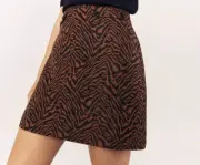 Oasis Zebra Animal Print Jacquard Pocket Mini Skirt Burnt Orange Size 16