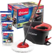 Telescopic Easy Wring Spin Mop & Bucket Set with 3 Washable Refills - 48" Reach