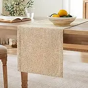 ZeeMart Burlap Style Farmhouse Table Runners 90 Inches Long, Beige Rustic Woven Dining Table Runner for Everyday Use, 14x90 Inches, Light Beige
