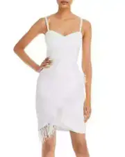Aqua L73429 Womens White Faux Feather Trim Cocktail Party Dress Size 12