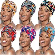 SATINIOR 6 Pieces Women African Turban Flower Knot Pre-Tied Bonnet Beanie Cap Headwrap