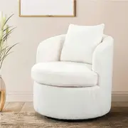 Levede Single Sofa Accent Chair Swivel Sherpa Fleece Round Lounge Back Cushion