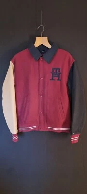 Tommy Hilfiger Monogram Varsity Bomber Jacket 16 15-16 Years Navy Burgandy BNWT