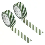 Washi Tape 0.59 Inch x 10.93 Yards, 2 Roll Stripes Pattern Sticker Dark Green