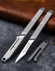 Hot Titanium Utility Knife Scalpel Blade w Sheath Prybar Outdoor Survival EDC