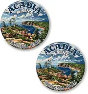 [No Thorns Media] Acadia National Park Maine 2 Pack Pinback Buttons 2.25" Fun Pins for Clothes, Backpacks, Hats, and Jackets - Cartoon, Retro, and Punk Style Lapel Badges, Slogans, and Party Pins ID45000, Metal, no