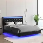 Floating Bed Frame Queen Size with RGB Led Lights,PU Leather Platform Queen Bed