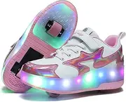 [BFOEL] Kids Roller Skates Light up Shoes with Double Wheel Shoes LED USB Charging Roller Sneakers for Girls Boys Birthday Christmas Day Best Gift