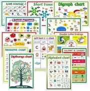 12 English Phonics Language Arts Skills Charts for Toddlers| Learning Vowels Anchor Posters, Sight Words Poster Alphabet Bulletin Board for Home,Kindergarten,Primary School,Classroom Decor(8.2x 12'')