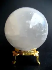 White Selenite 6.3cm 229g Crystal Ball Orb Sphere on Gold Metal Stand S003