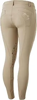 [HORZE] Kaitlin Women's Flower Pattern Silicone Knee Patch Breeches with Phone Pocket - Plaza Taupe Light Brown - 22
