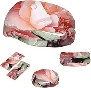 FJWSLCH Peony Flowers Rose Headbands for Women Men Non Slip Workout Sweatbands Adjustable Sports Hair Bands Elastic Head Bands Moisture Wicking Hairband for Running, Cycling, Yoga, Spa