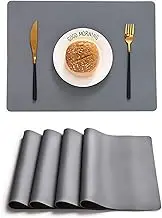 Silicone Placemats - Heat Resistant Set of 4, Waterproof Dining Table Placemats - Easy to Clean - Grey