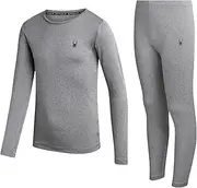 [Spyder] Kids Thermal Underwear Set - 2 Piece Brushed Back Fleece Lined Long Johns Base Layer Set for Boys and Girls (4-18), Heather Grey, 4-5