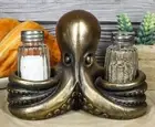 Bronze Finish Octopus with Tentacle Figural Glass Salt & Pepper Shakers Set Gift