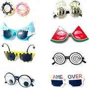 8 Pairs Funny Party Glasses Fancy Party Supplies Decoration Shark/Watermelon/Donuts/Dollars Funny Glasses, Novelty Party Bag Filler Fancy Dress Favors Creative Summer Beach Party Photo Booth Props