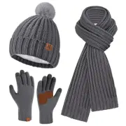 Womens Winter Warm Beanie Hat Long Neck Scarf Touchscreen Gloves Set Knit Sku...