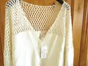 SUNDANCE SOFT SAMPLER CARDIGAN NWT SIZE XL HAND CROCHETED IVORY COLOR SHELL BUTN