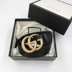 二手正品二手正品 GUCCI 409417 金色雙G LOGO小牛皮皮帶-1000(寬4CM)