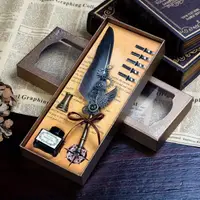 在飛比找momo購物網優惠-【文具用品】歐式復古工業風羽毛鋼筆禮盒(送禮 墨水 書寫 書