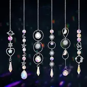 Sahoottie 6pcs Crystal Sun Catchers Set Silver Sun Catchers for Window Hanging Crystal Sunlight Catchers Bedroom Garden Decoration