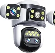 10K WiFi Camera Outdoor Security Protection Four Lens Four Screen Surveillance 10X Optics Zoom Home Video CCTV Street Cam(U/K,10K Cam 128G)