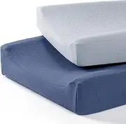 lulumoon Baby Changing Pad Cover: Muslin Diaper Changing Table Pad Cover - Changing Pad Sheets for Girls Boys (Navy & Mist Blue)