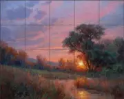 Sunset Tile Backsplash William Hagerman Landscape Art Ceramic Mural WHA011